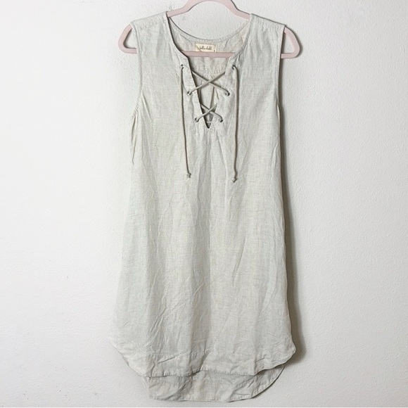 Bella Dahl Linen Tencel Blend lace up Neck Beige Dress size Small - Picture 1 of 8